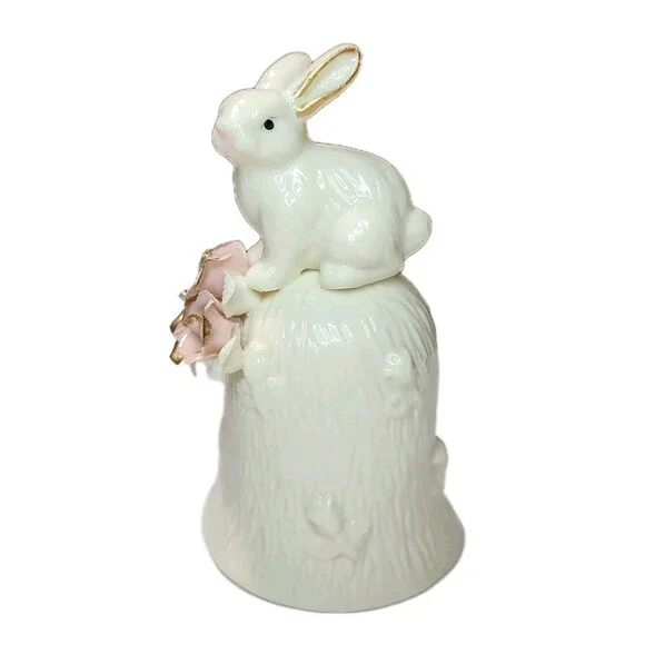 Hallmark Vintage Ceramic Bunny Rabbit Bell Figurine Coquette Feminin Collectible - Picture 4 of 10
